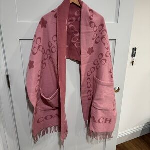 Coach Rose Pink Patterned Scarf with pockets